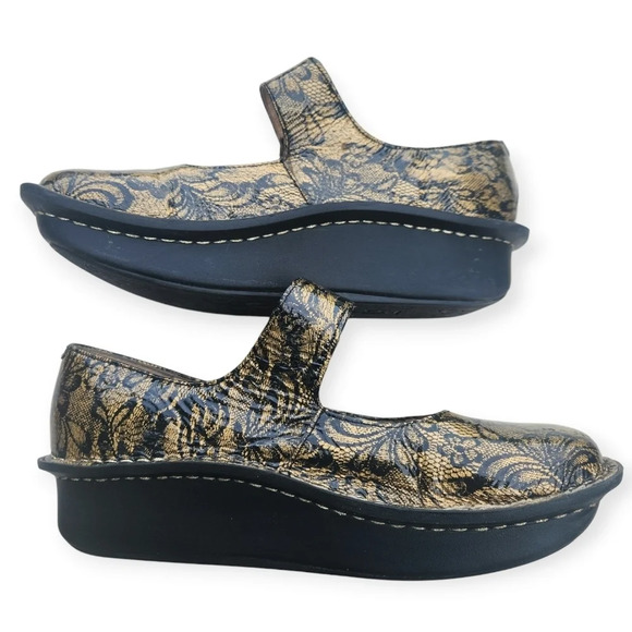 Alegria Leather Slip-On Mary Janes - Faye Black Gold Lace Size 37 - 7 - Picture 4 of 7